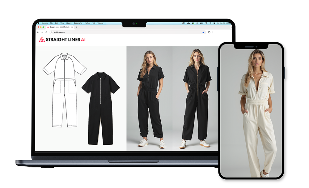 Laptop and smartphone screens displaying a digital fashion workflow. Related to what we learned at PI Apparel NYC 2025