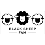 Black Sheep Fam logo featuring three illustrated sheep heads in black and white, with the center sheep playfully winking — Black Sheep Fam strategic partnership with Straight Lines Ai