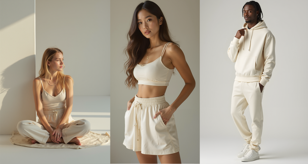 Straight Lines Terms of Service - 3 models rocking garments generated with Straight Lines Ai