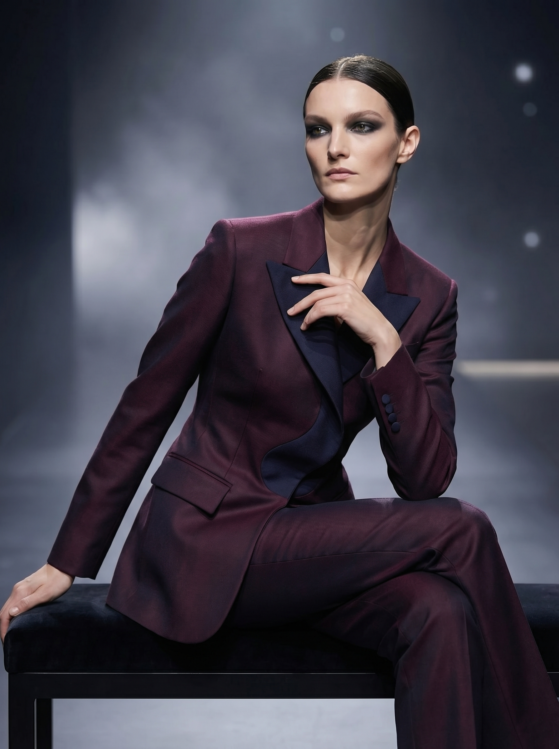 Singularity Collection created with Straight lines Ai in a maroon tone named Horizon Jacket
